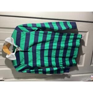 Windsor Shirt Co. Classic Rugby Shirt in Green and Navy Stripes Small